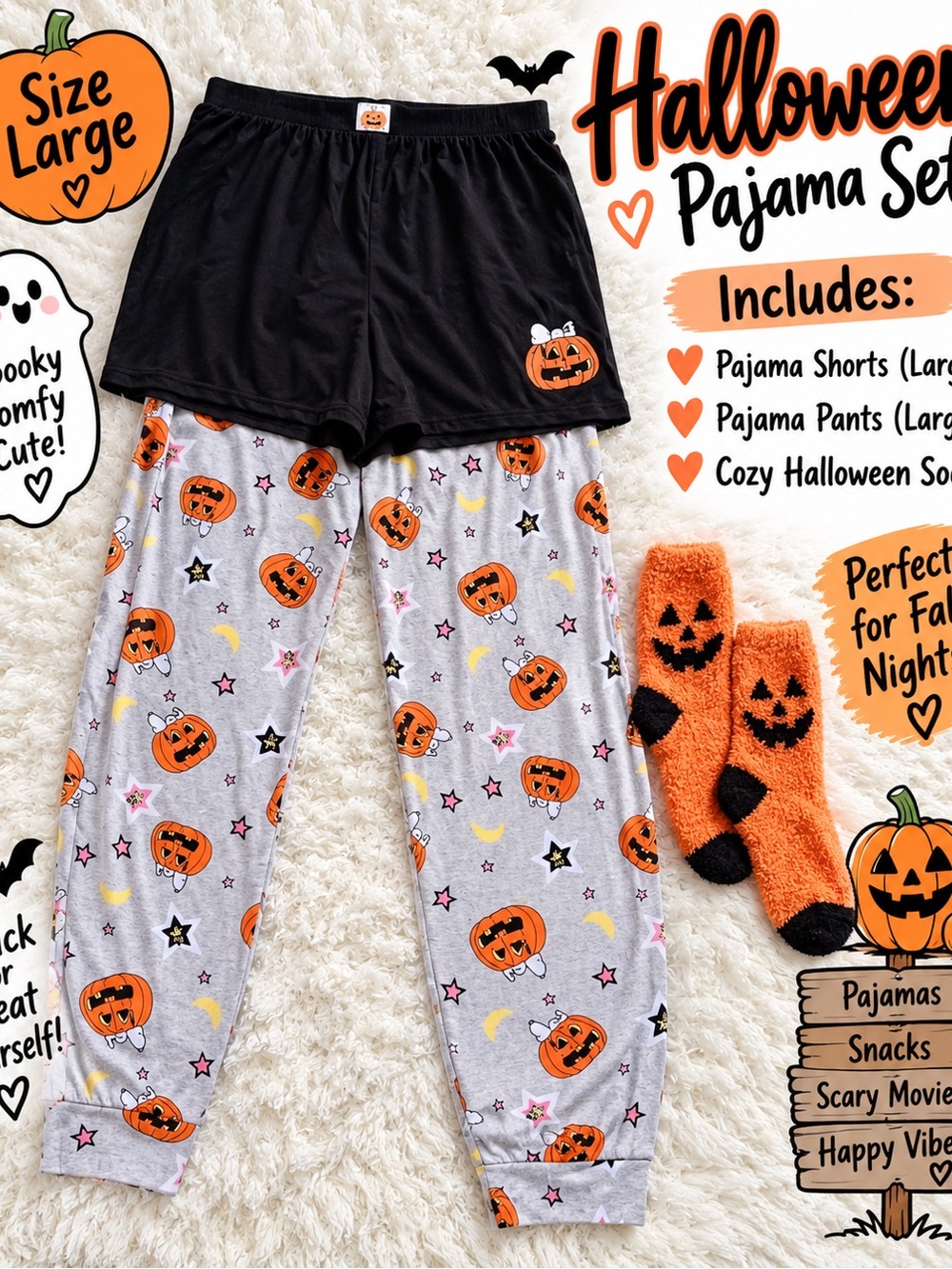 Peanuts Halloween Pajama Set - Black, Orange, Gray
